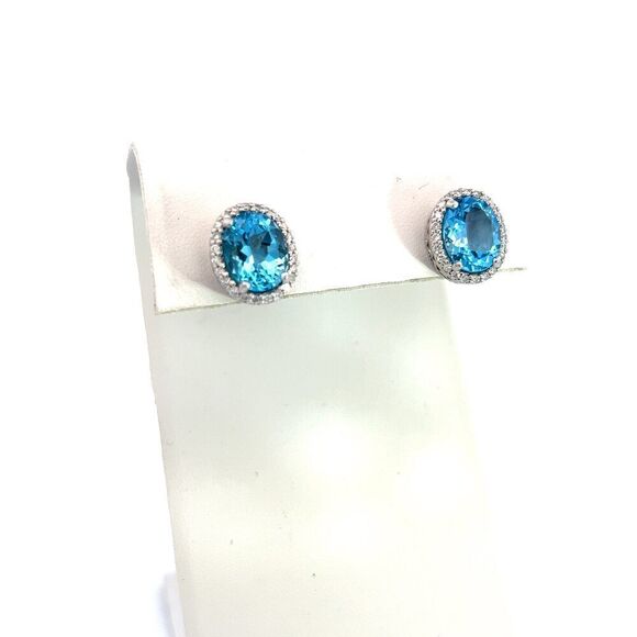 Natural Topaz Diamond Stud Earrings 14k W Gold 6.98 TCW Certified $3,950 311647 - Picture 5 of 9